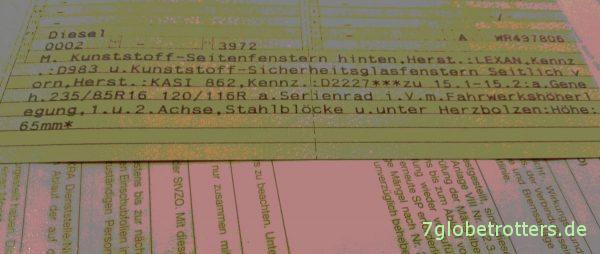 MB 711: Eintragung der Höherlegung und Reifengröße in der Zulassung