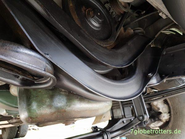 Unterbodenschutz am Wohnmobil erneuern: Grundierung mit Owatrol Öl, Brantho Korrux nitrofest