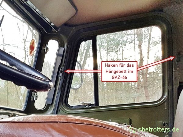 Aufnahmen für das Hängebett im Fahrerhaus des GAZ-66 Schischiga
