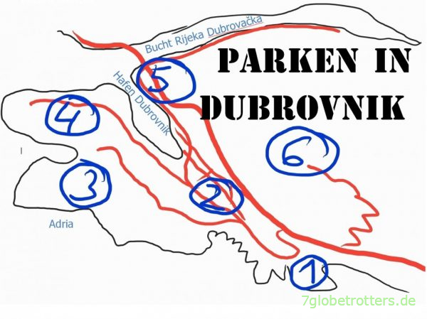 Karte zum Parken für Wohnmobile in Dubrovnik