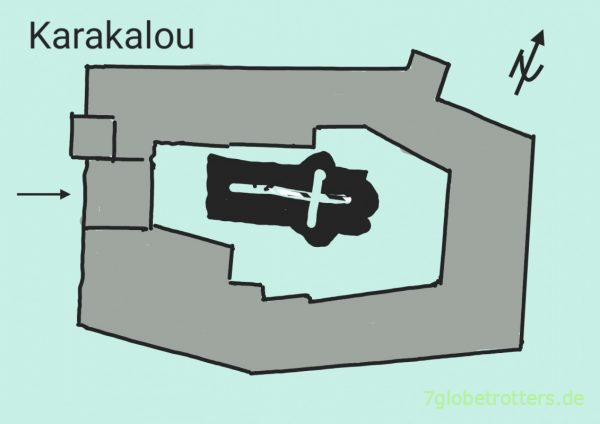 Lageskizze zum Kloster Karakalou mit dem Katholikon