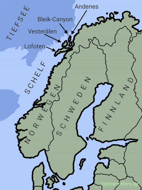 Karte der besten Walsafari in Norwegen