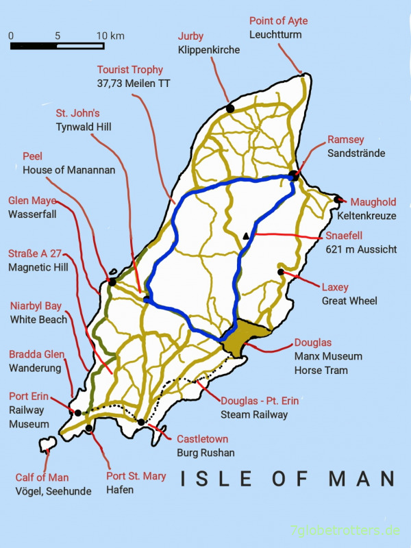 Karte mit Reisezielen Isle of Man