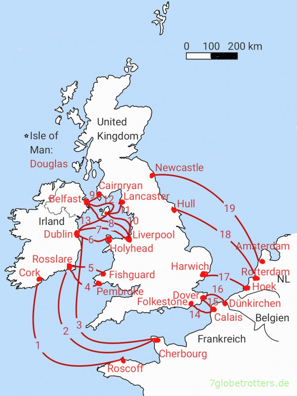 Karte und Preise der Wohnmobil-Fähren nach Irland über England und Isle of Man