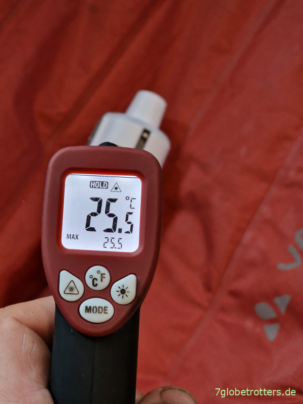 Temperatur der Akku-Luftpumpe für Isomatten im Test
