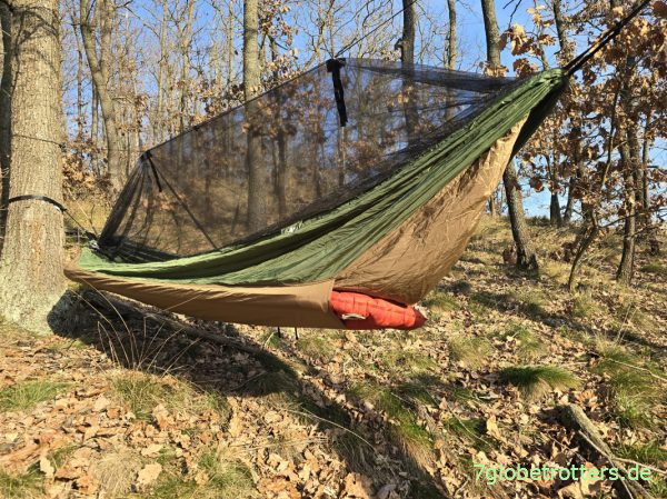 Thermohängematte mit eingeschobener Vaude Wintermatte