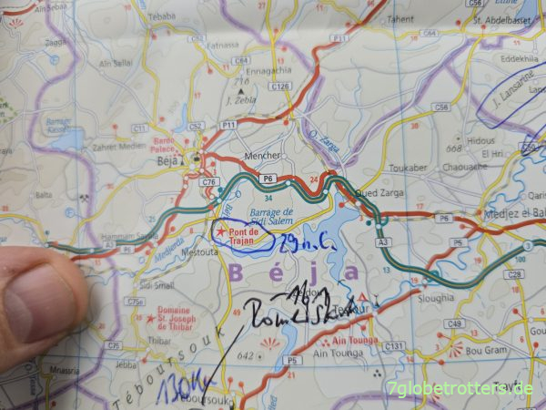 Pont de Trajan bei Beja (Auszug aus der Tunesien-Karte aus dem Verlag Reise Know-How)