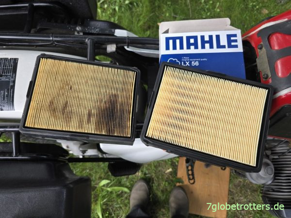 Alter und neuer Luftfiltereinsatz BMW R100GS