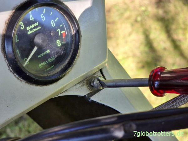 Verkleidung der BMW R100GS an der Uhr Verkleidung der BMW R100GS an der Uhr