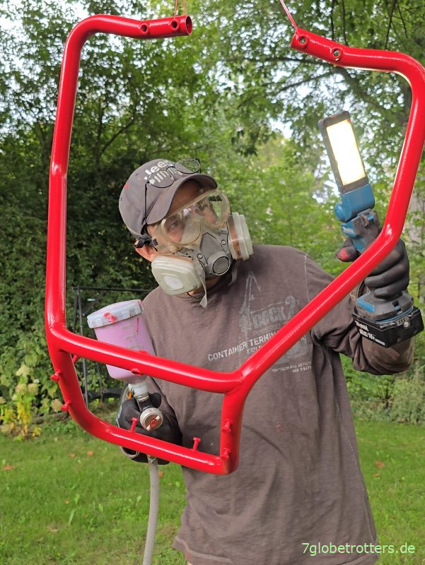 Qualitätskontrolle Lackierung Motorschutzbügel BMW R100GS Qualitätskontrolle Lackierung Motorschutzbügel BMW R100GS