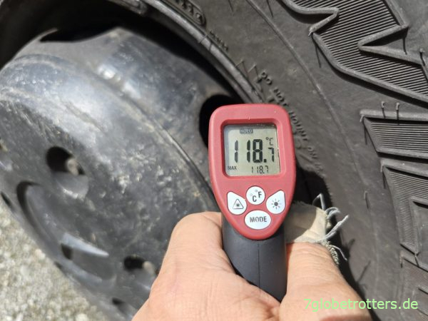 Bremsentemperatur nach der Abfahrt vom Bauernhof Kjeåsen im Mercedes 711 Bremsentemperatur nach der Abfahrt vom Bauernhof Kjeåsen im Mercedes 711